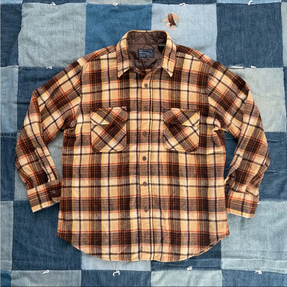 vtg 80s wool blend jcpenney flannel button up size L